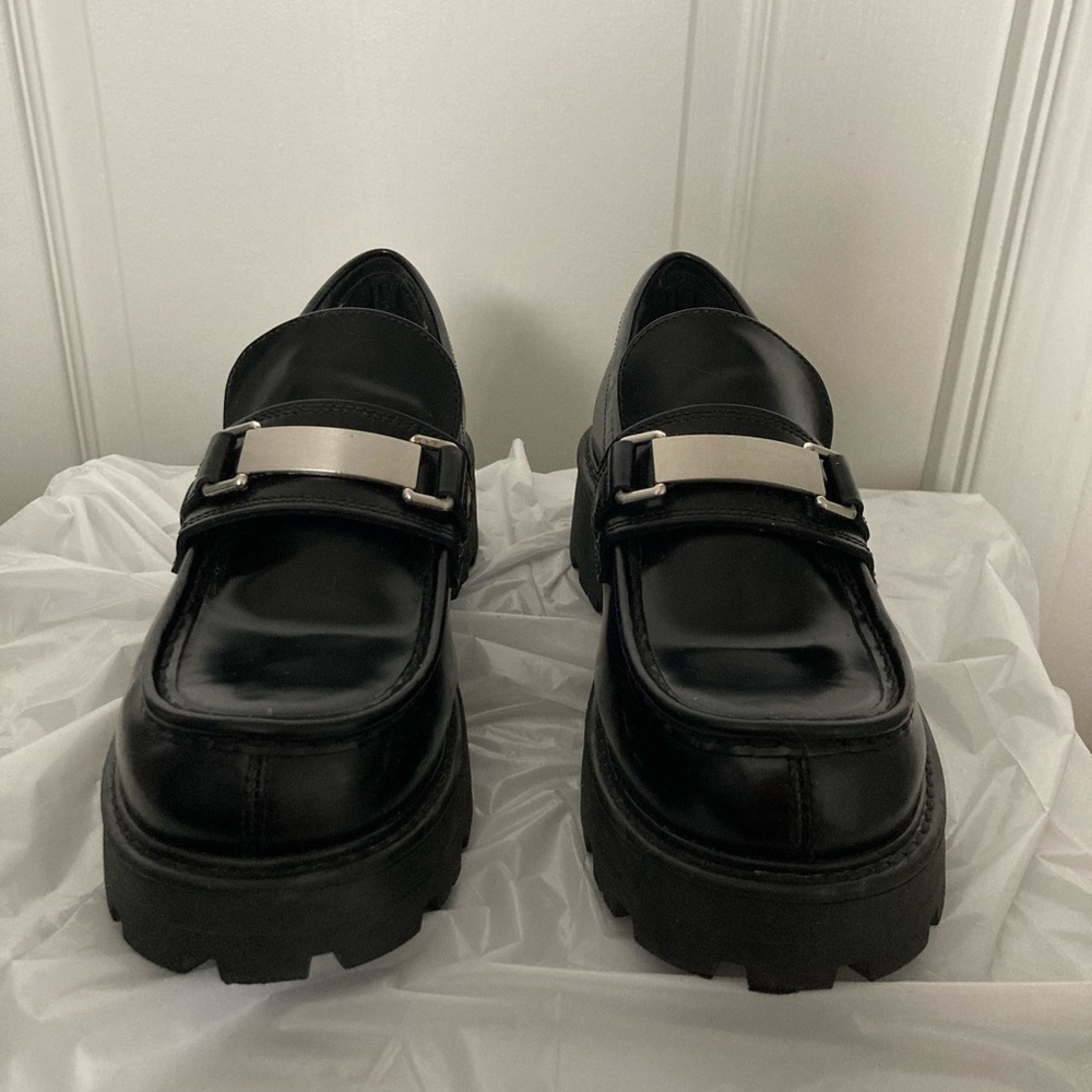 Vagabond Cosmo 2.0 Loafer Chunky Platform Black Leather Shoes Silver Accent